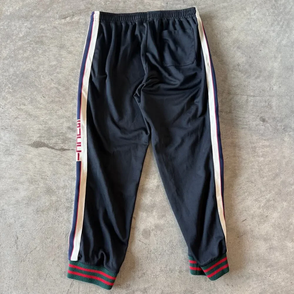 Gucci Mens Web Stripe GG Logo Black Jersey Track Pants Joggers Size XL